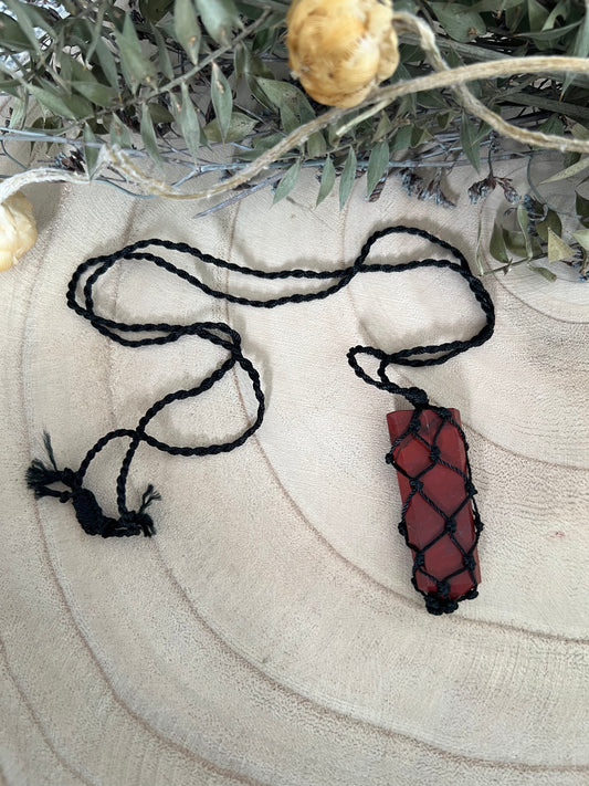 Red Jasper Black Laced Necklace