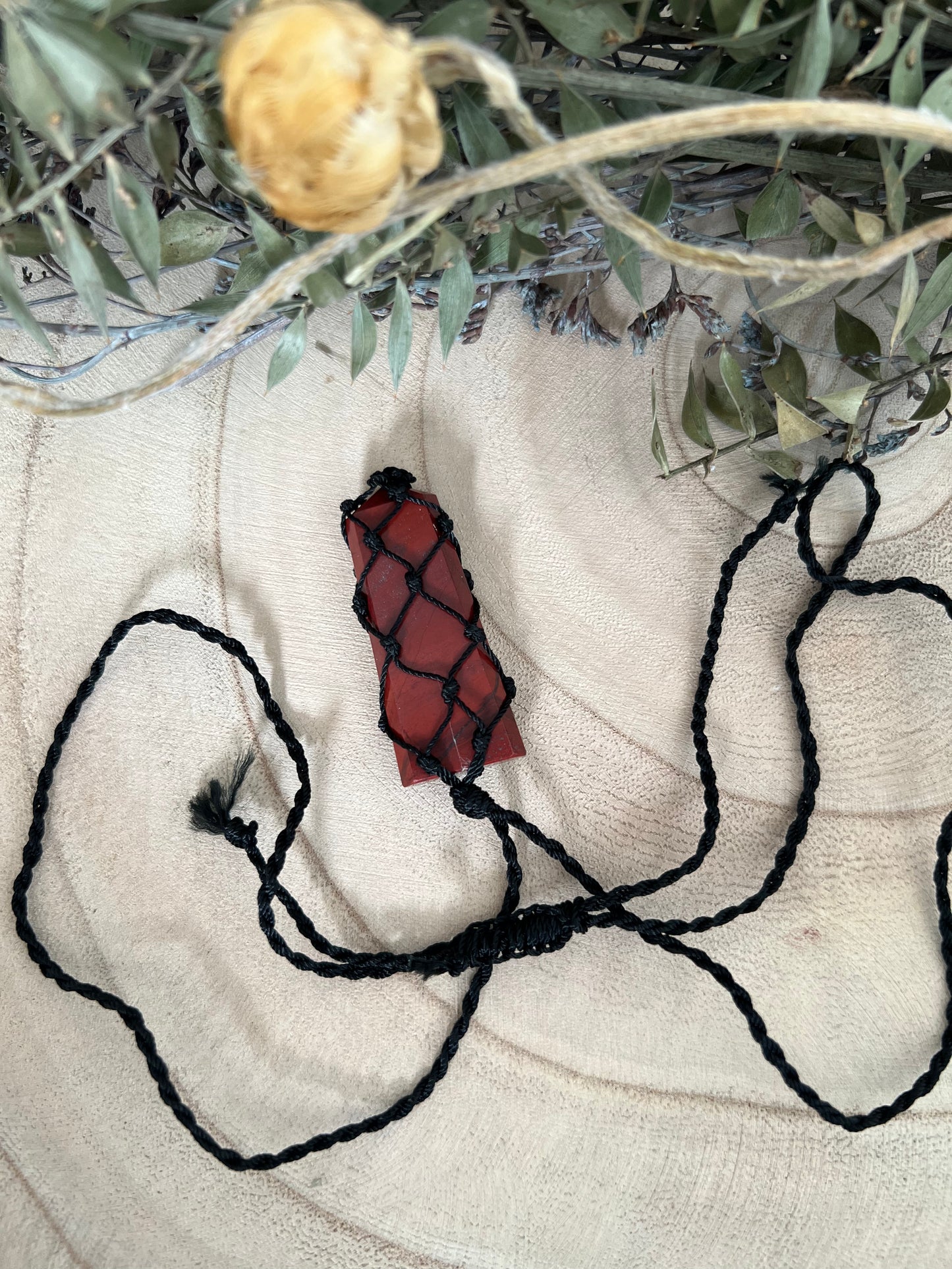 Red Jasper Black Laced Necklace