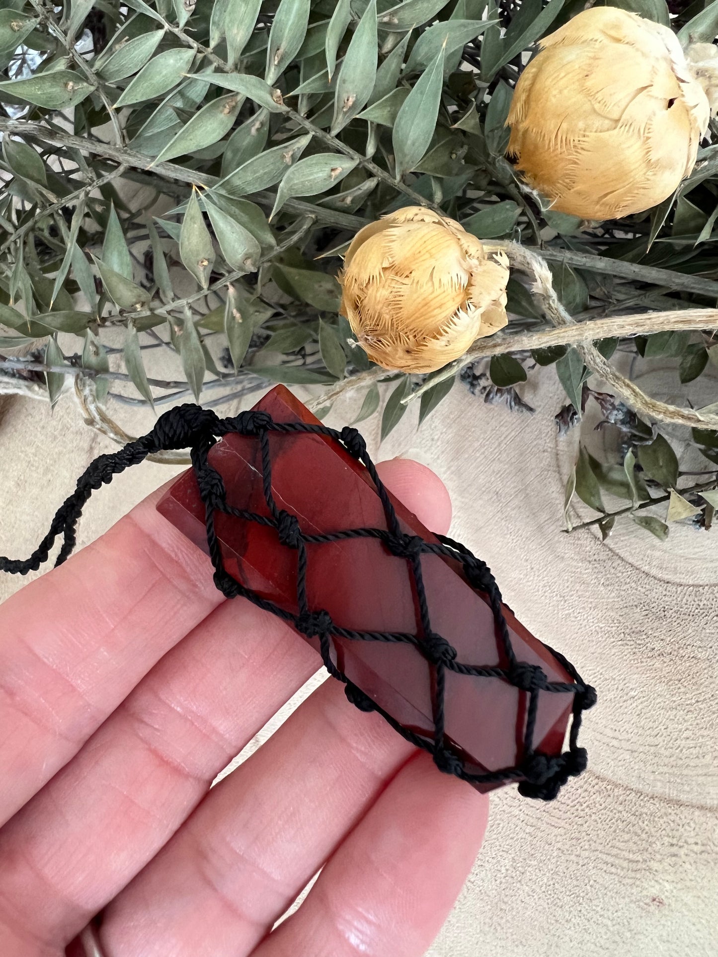 Red Jasper Black Laced Necklace