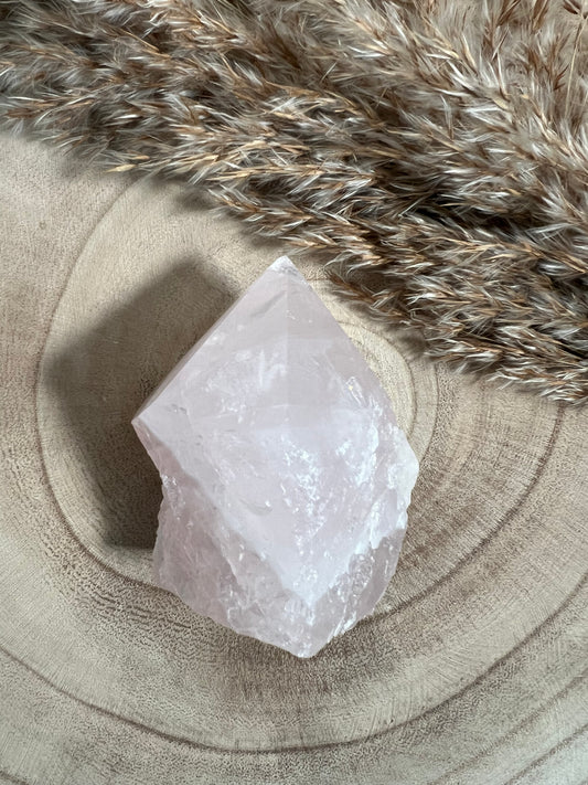 Rose Quartz Half Raw and Half Polished Point